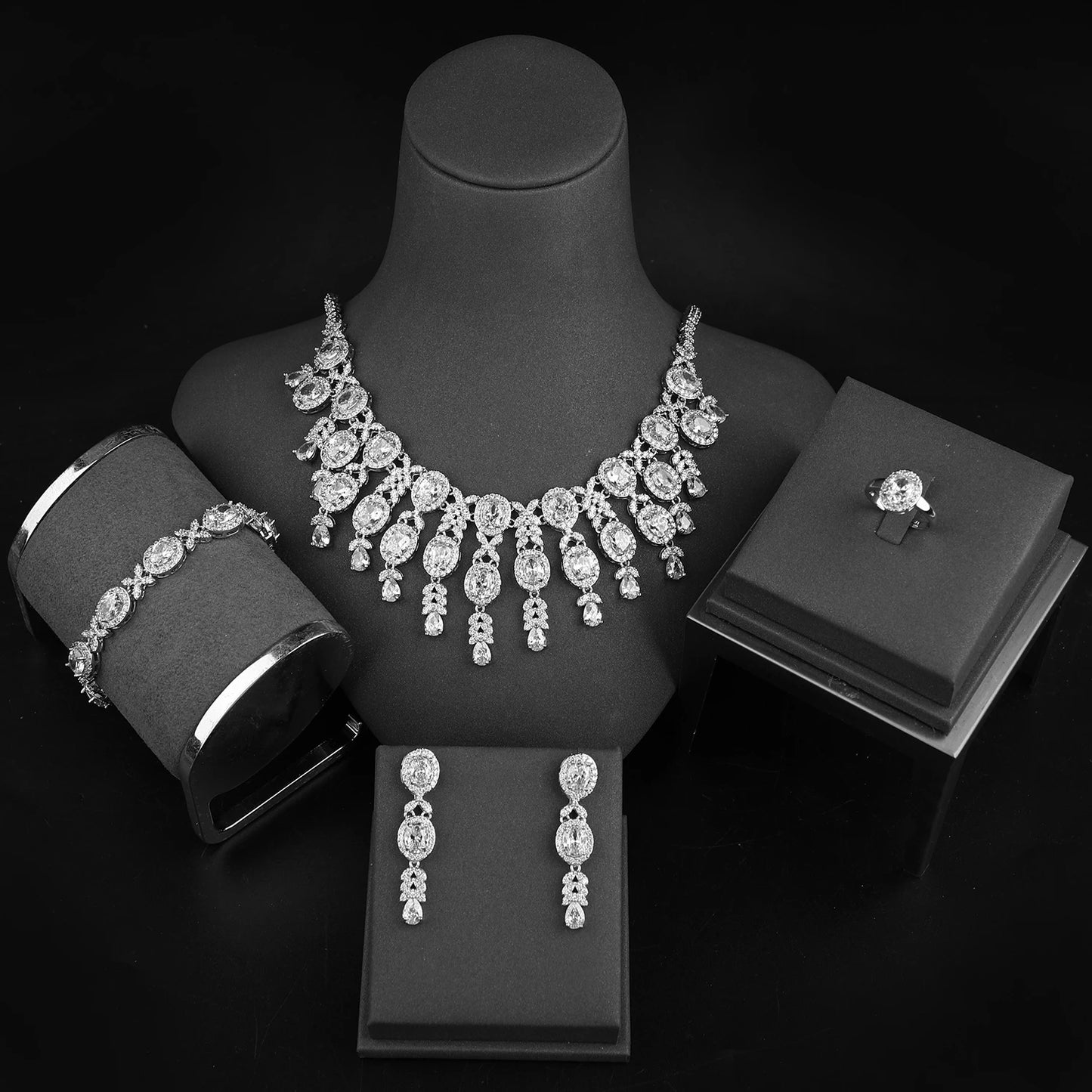 Classic Zircon Jewelry Set for Women – Necklace, Earrings, Ring & Bracelet