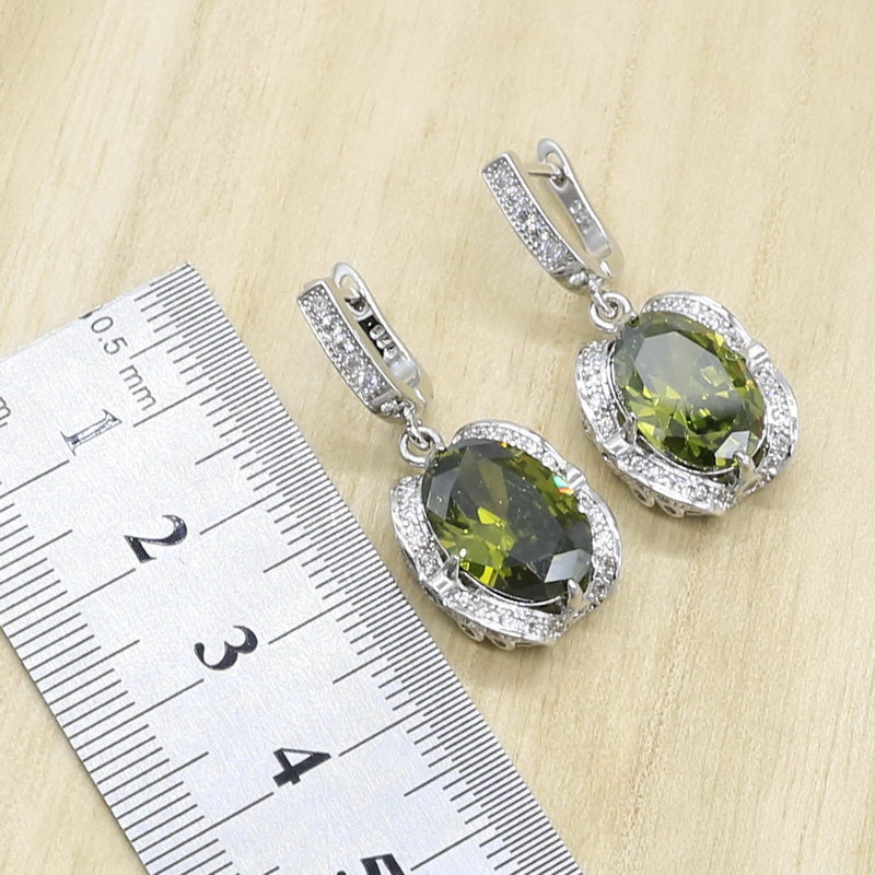 Silver Dubai Jewelry Set for Women With Bracelet Earrings Pendant Ring