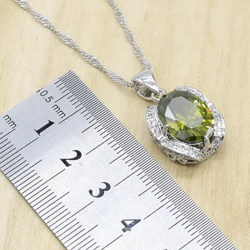 Silver Dubai Jewelry Set for Women With Bracelet Earrings Pendant Ring