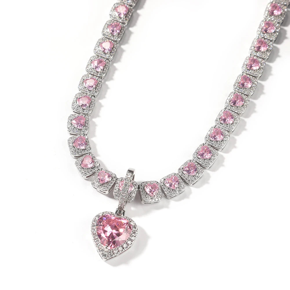 Necklace Heart Pendant Earrings Set Make a Wish Pink Cz Jewellery Sets for Woman