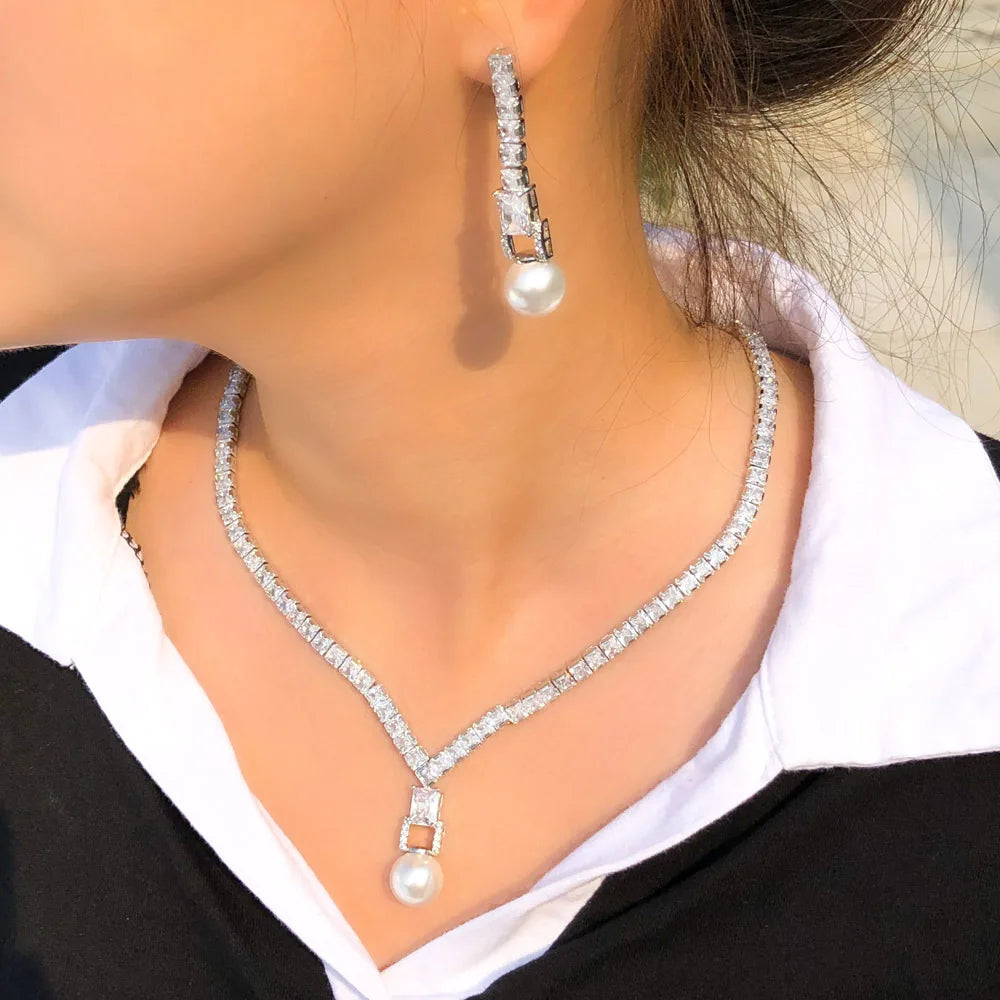 Trendy Necklace Zircon Bridal Wedding Jewelries Set for Wedding Jewellery Luxury
