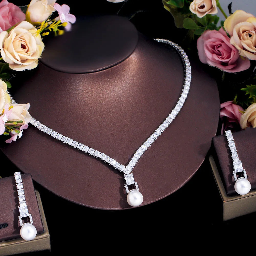 Trendy Necklace Zircon Bridal Wedding Jewelries Set for Wedding Jewellery Luxury