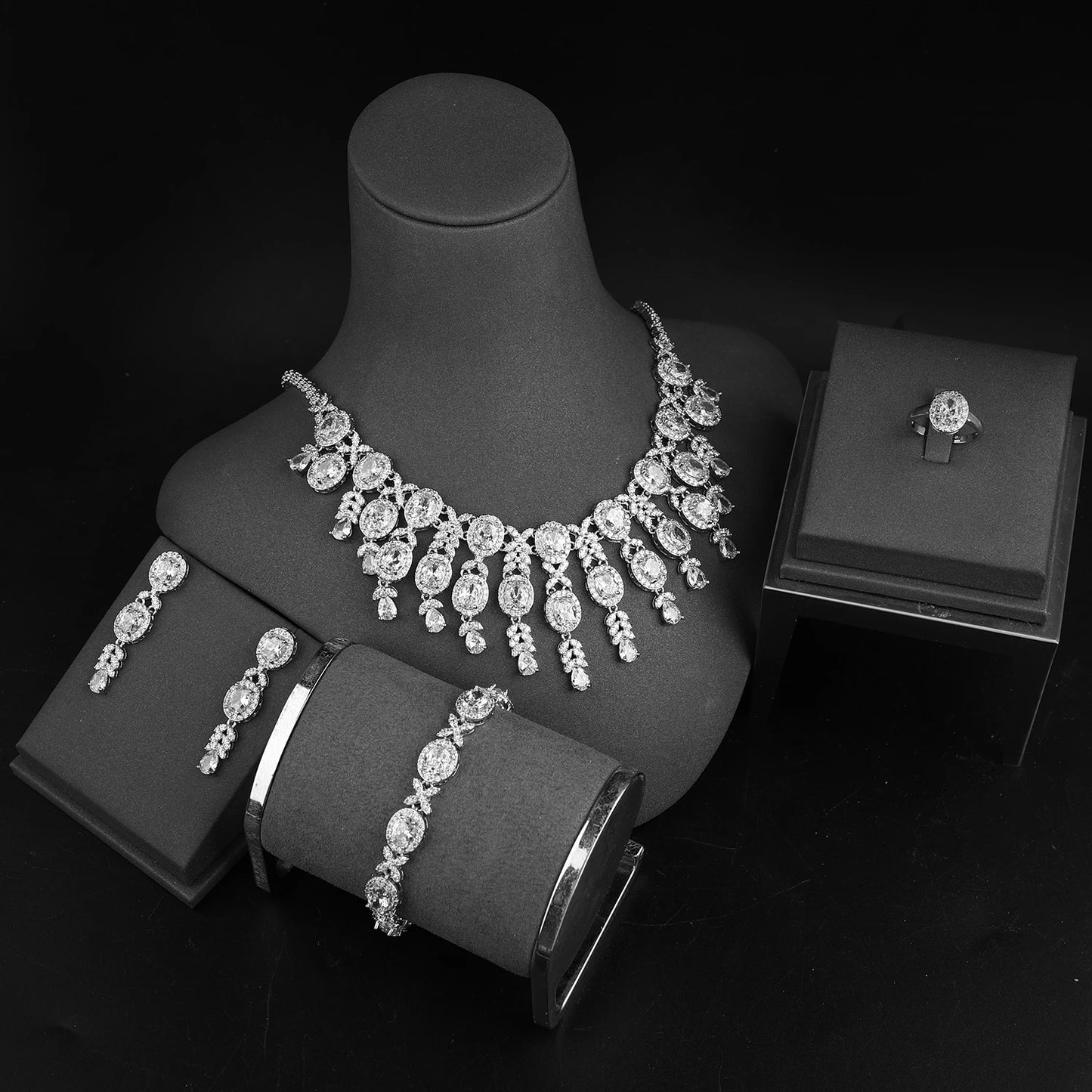Classic Zircon Jewelry Set for Women – Necklace, Earrings, Ring & Bracelet