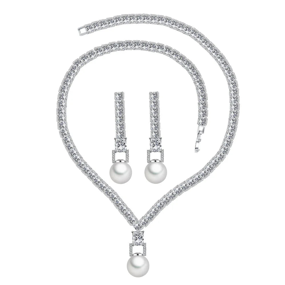 Trendy Necklace Zircon Bridal Wedding Jewelries Set for Wedding Jewellery Luxury