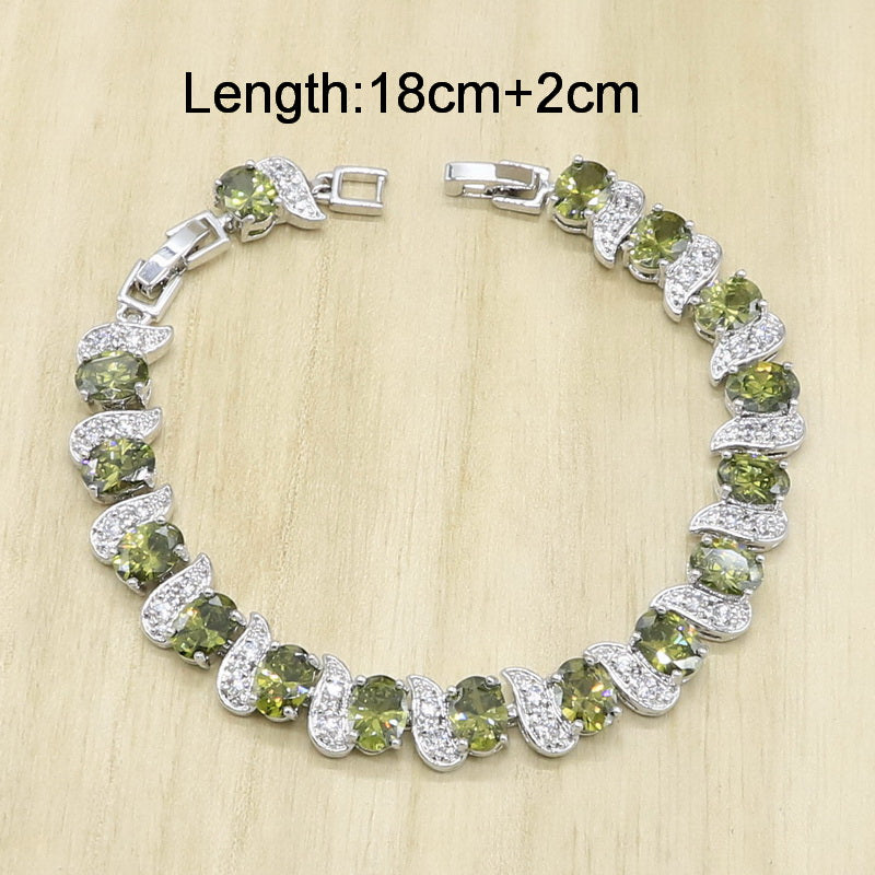 Silver Dubai Jewelry Set for Women With Bracelet Earrings Pendant Ring