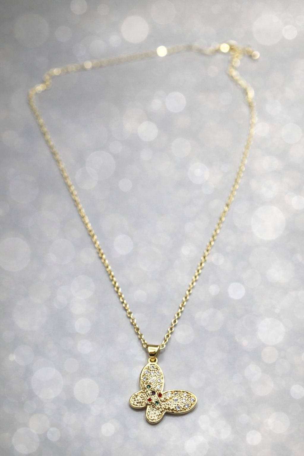 Gold Butterfly Pendant Necklace for Women – Crystal Studded Elegant Butterfly Charm Chain