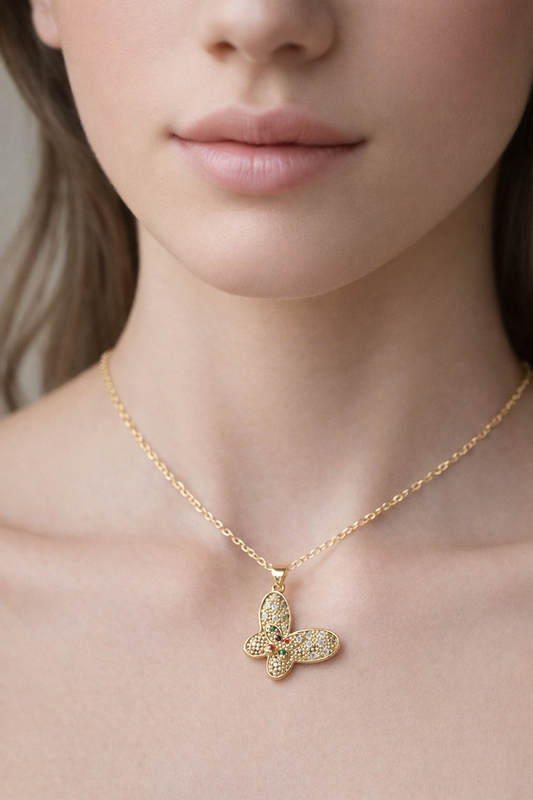 Gold Butterfly Pendant Necklace for Women – Crystal Studded Elegant Butterfly Charm Chain