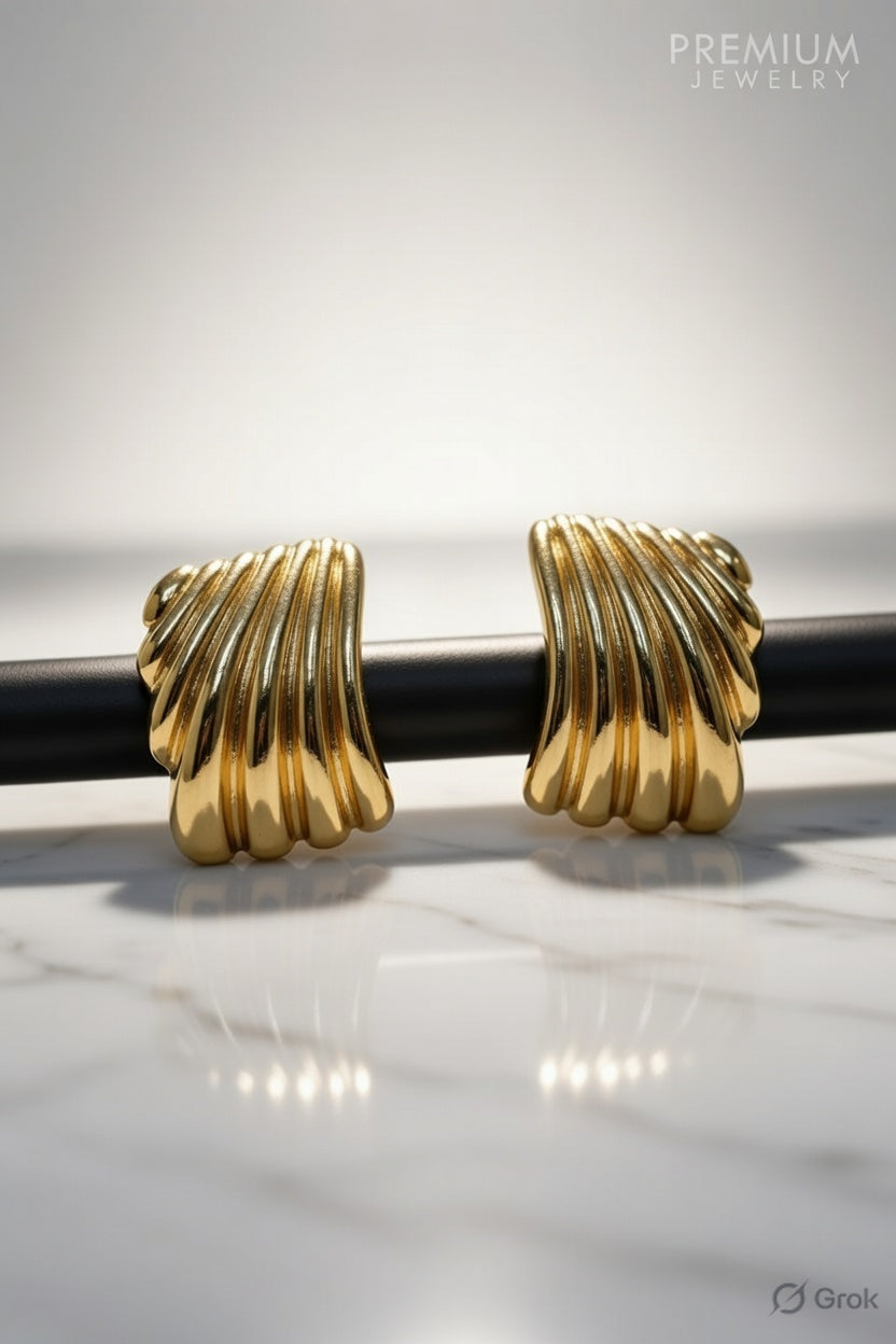 Gold Plated Textured Statement Earrings