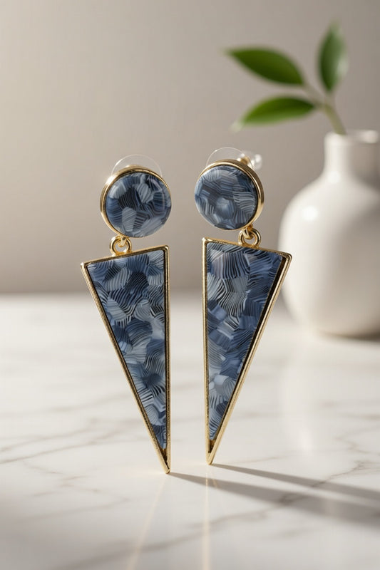 Blue Geometric Drop Earrings for Women | Gold Plated Statement Party Wear Earrings