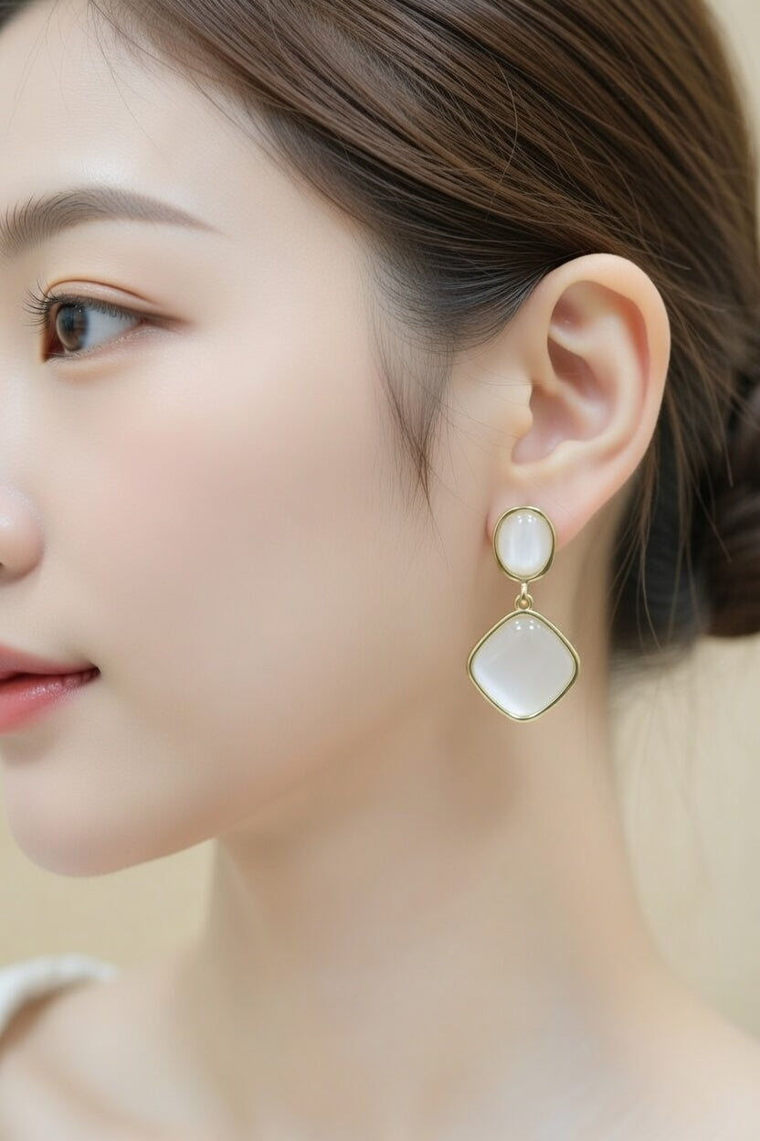 White Stone Drop Earrings – Gold Finish