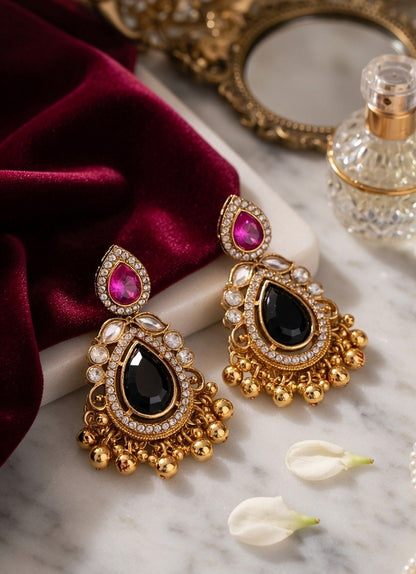 Artificial Pink Stone Kundan Drop Earrings for Women