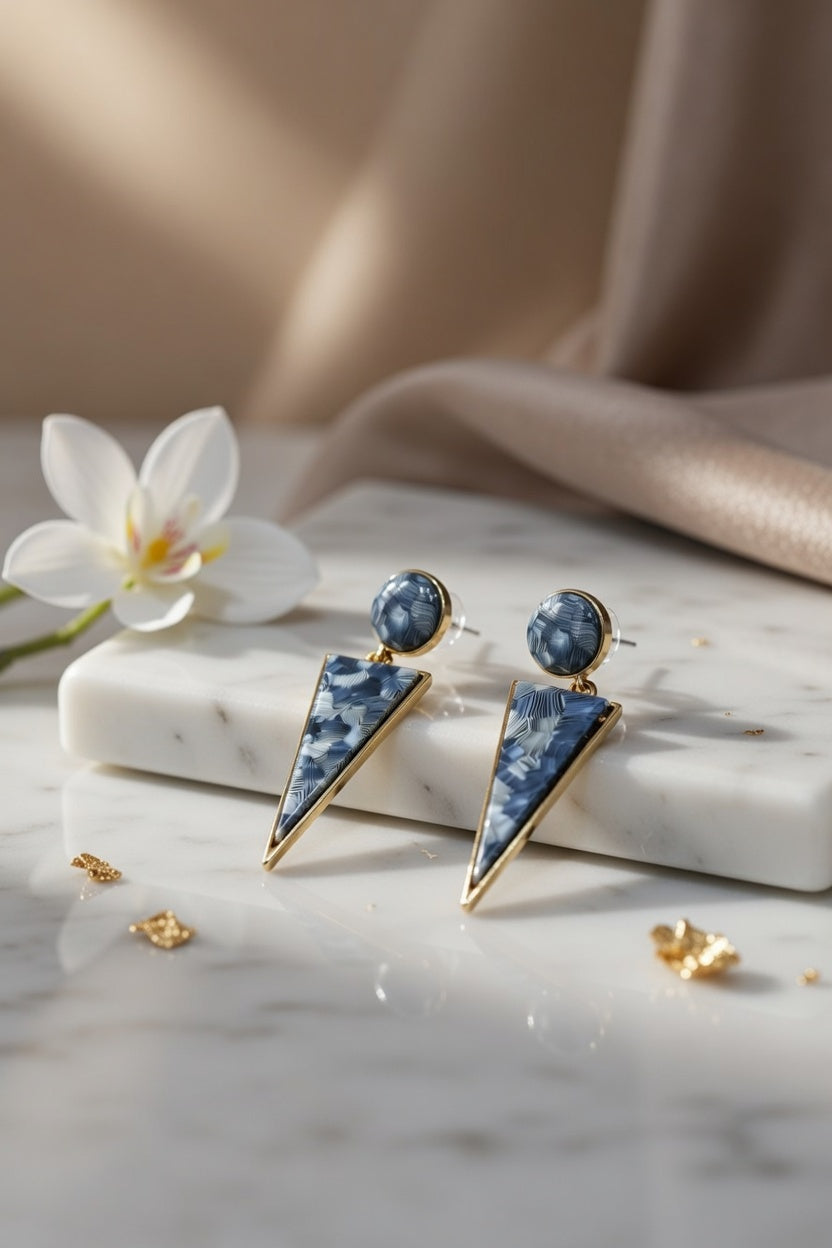 Blue Geometric Drop Earrings for Women | Gold Plated Statement Party Wear Earrings
