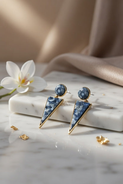Blue Geometric Drop Earrings for Women | Gold Plated Statement Party Wear Earrings