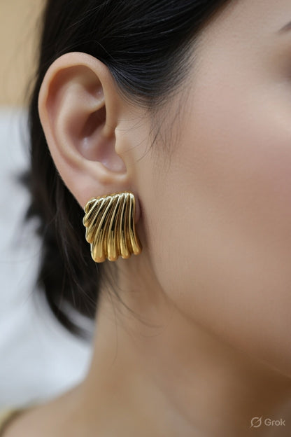 Gold Plated Textured Statement Earrings
