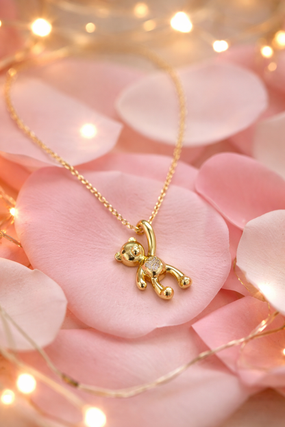 Gold Teddy Bear Pendant Necklace for Women