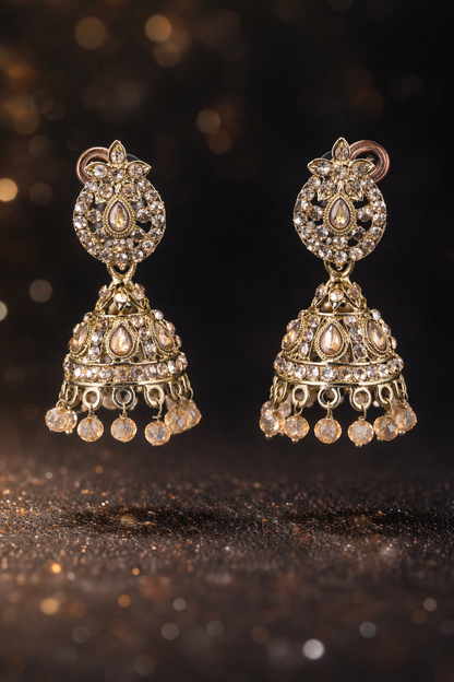 Elegant Polki Jhumka Earrings with Champagne Stone Drops