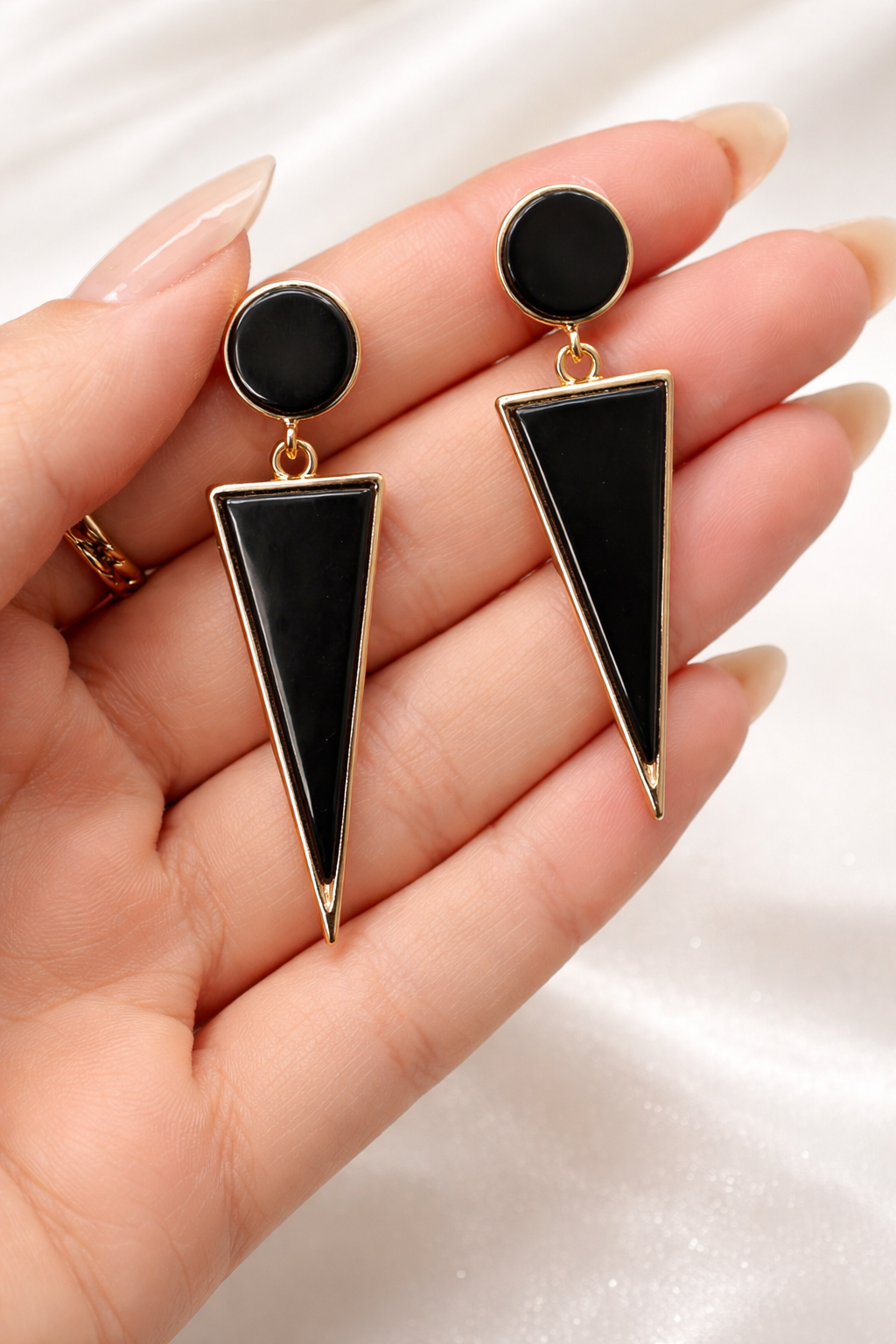 Black Geometric Drop Earrings for Women