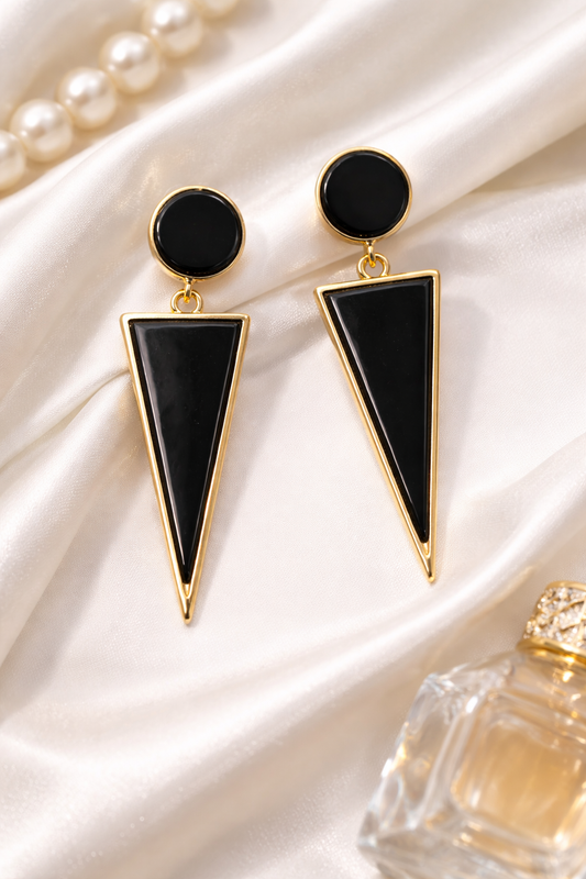 Black Geometric Drop Earrings for Women