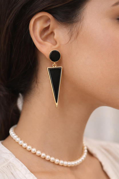 Black Geometric Drop Earrings for Women