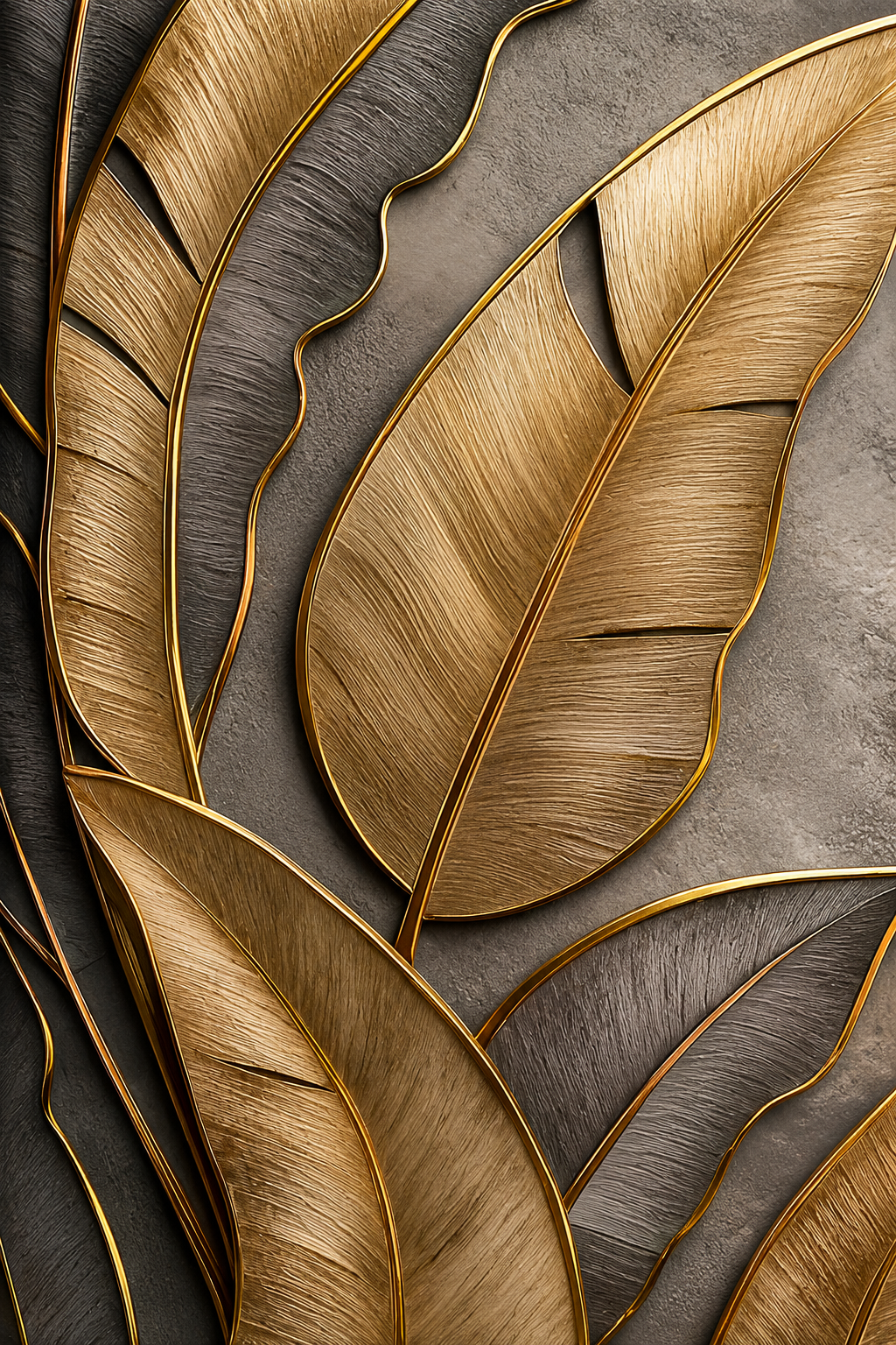 Luxury Golden Leaf Abstract Wall Painting | Modern Botanical Canvas Wall Art for Living Room Bedroom Office | Premium A3 Size Framed Decor Poster