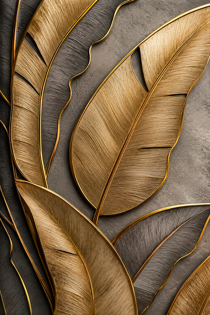 Luxury Golden Leaf Abstract Wall Painting | Modern Botanical Canvas Wall Art for Living Room Bedroom Office | Premium A3 Size Framed Decor Poster