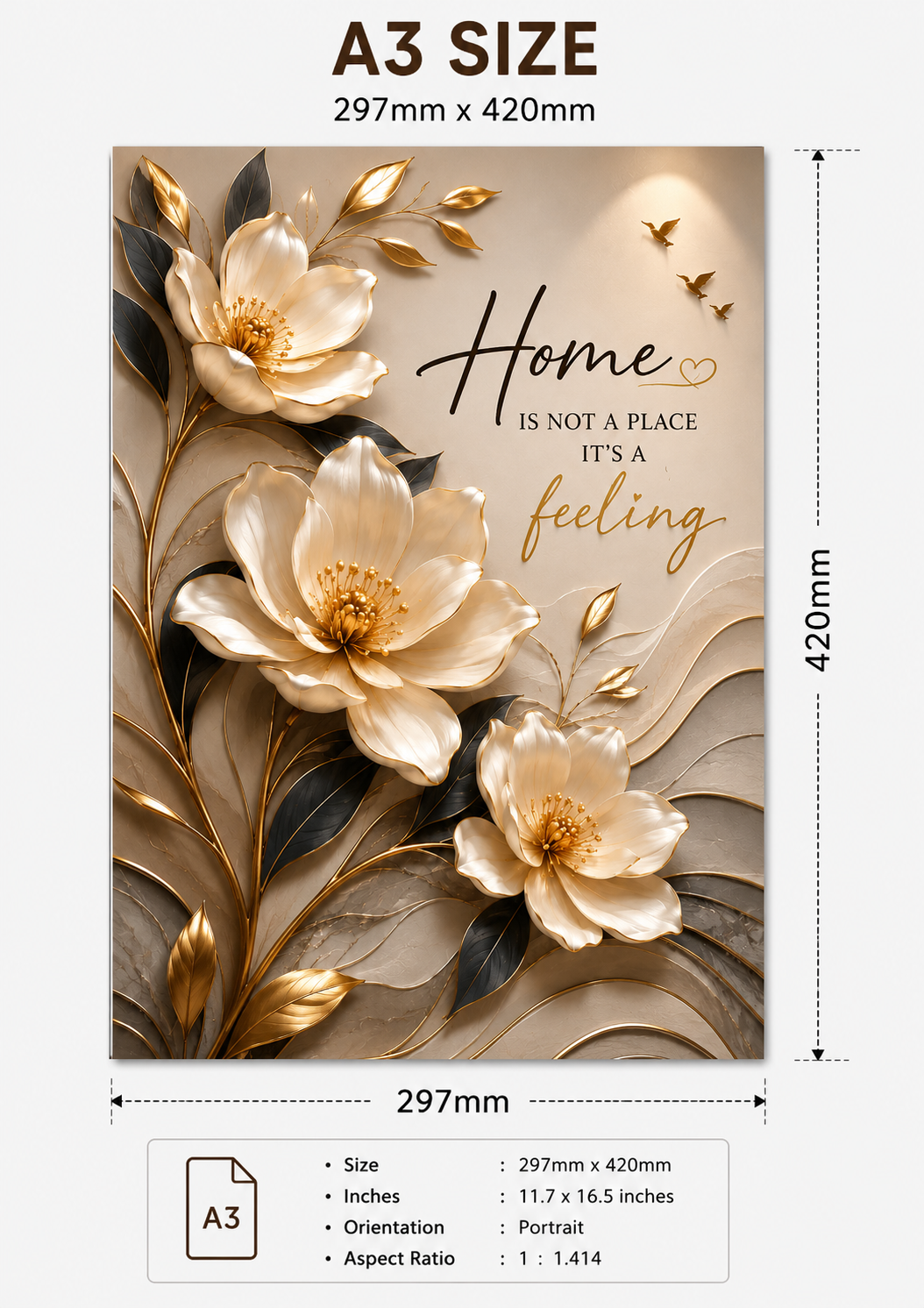 Luxury Floral Quote Wall Painting | Golden Abstract Flower Canvas Wall Art for Living Room Bedroom Office