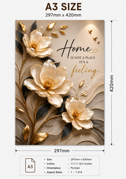 Luxury Floral Quote Wall Painting | Golden Abstract Flower Canvas Wall Art for Living Room Bedroom Office