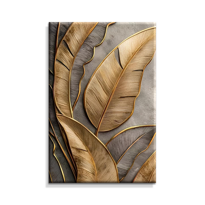 Luxury Golden Leaf Abstract Wall Painting | Modern Botanical Canvas Wall Art for Living Room Bedroom Office | Premium A3 Size Framed Decor Poster