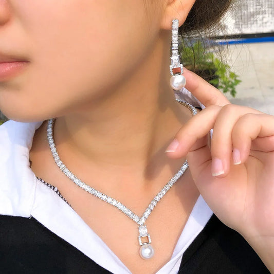 Trendy Necklace Zircon Bridal Wedding Jewelries Set for Wedding Jewellery Luxury
