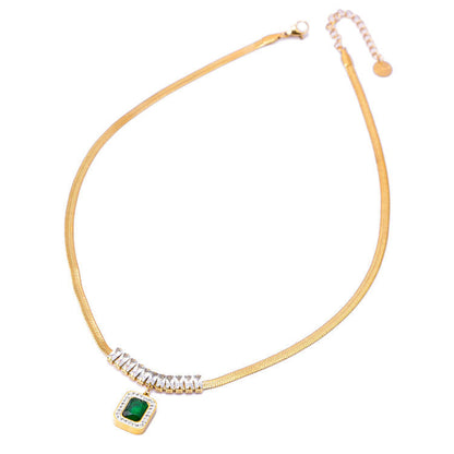 Anti Tarnish Black & Green Stone Necklace Set with Earrings