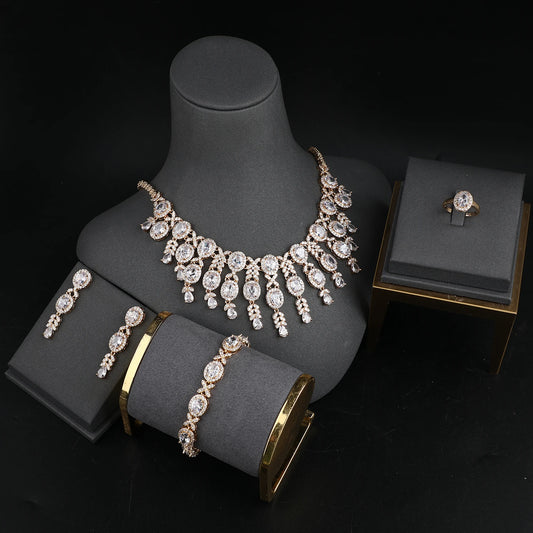 Classic Zircon Jewelry Set for Women – Necklace, Earrings, Ring & Bracelet
