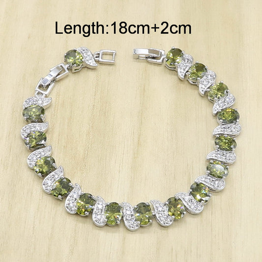 Silver Dubai Jewelry Set for Women With Bracelet Earrings Pendant Ring
