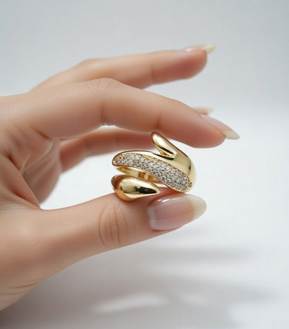 Anti Tarnish Gold Plated Adjustable Ring for Women