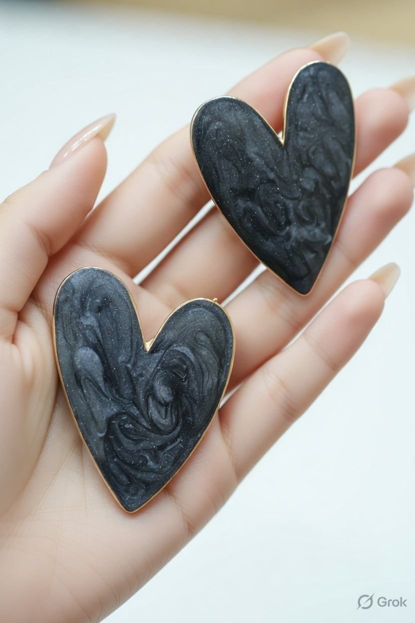 Black Heart Earrings for Women
