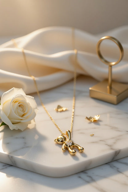 Gold Teddy Bear Pendant Necklace for Women