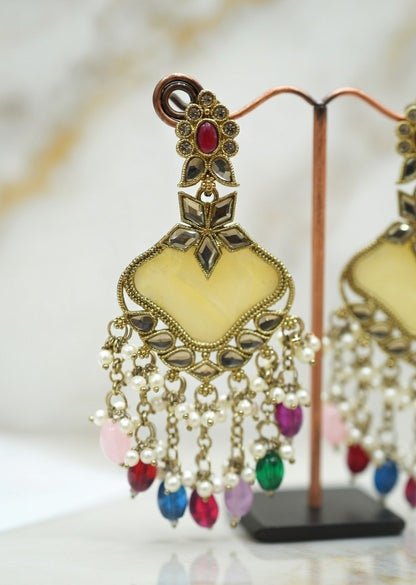 Royal Kundan Jhumka Earrings – Multicolor Pearl Tassel Drop