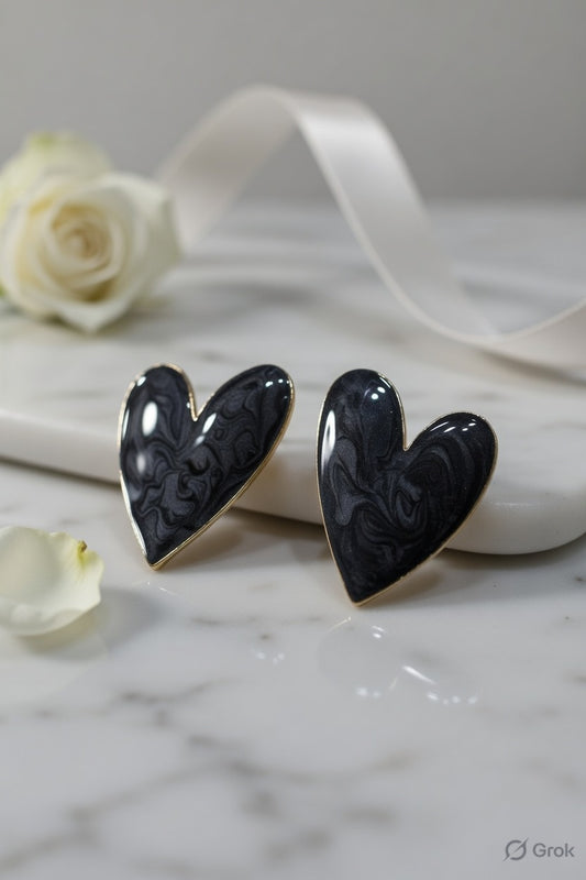 Black Heart Earrings for Women