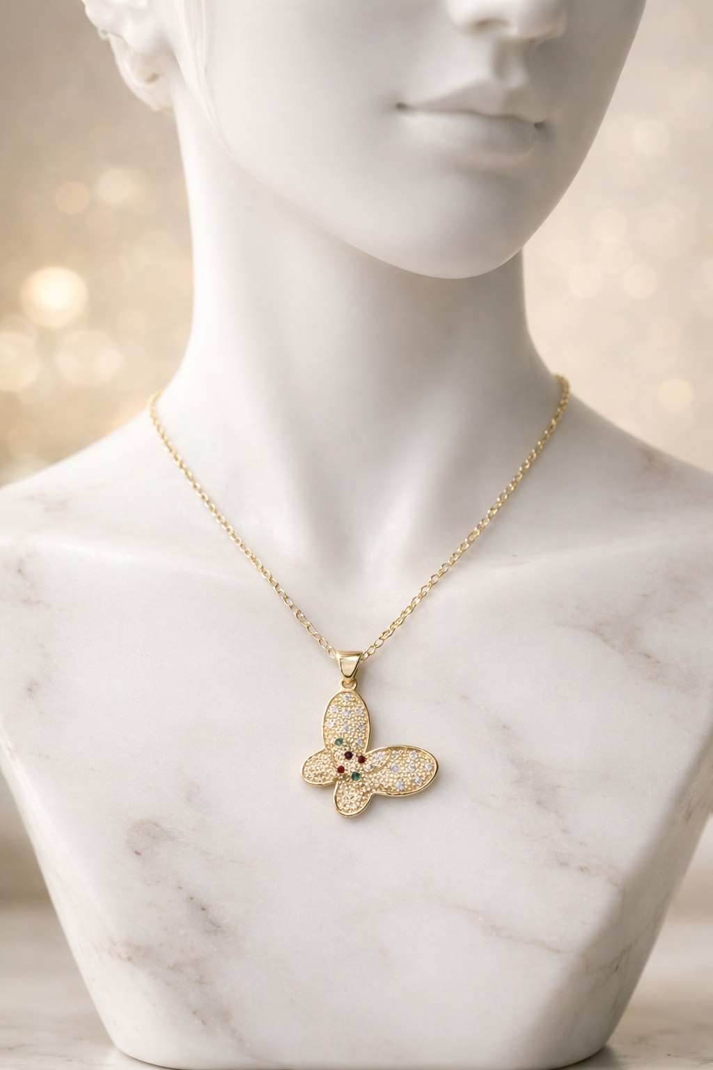 Gold Butterfly Pendant Necklace for Women – Crystal Studded Elegant Butterfly Charm Chain