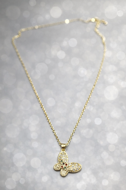 Gold Butterfly Pendant Necklace for Women – Crystal Studded Elegant Butterfly Charm Chain