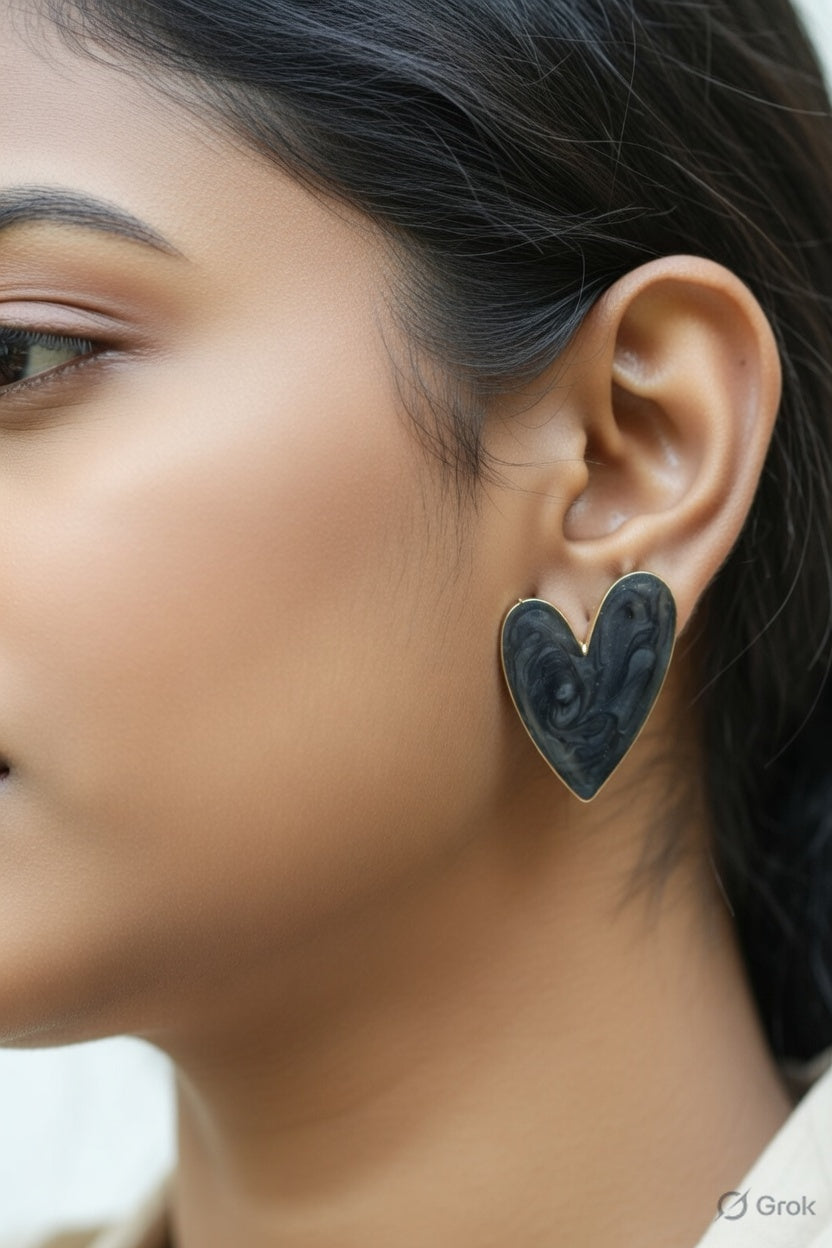 Black Heart Earrings for Women