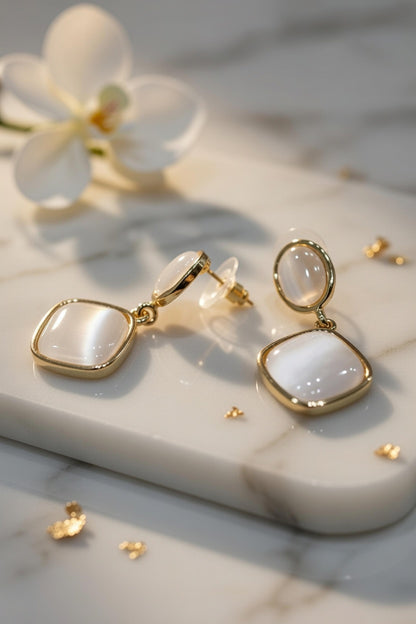 White Stone Drop Earrings – Gold Finish