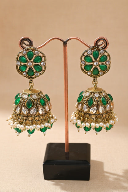 Pearl Kundan Jhumka Earrings for Women - Pink, Green, Red, Light Pink