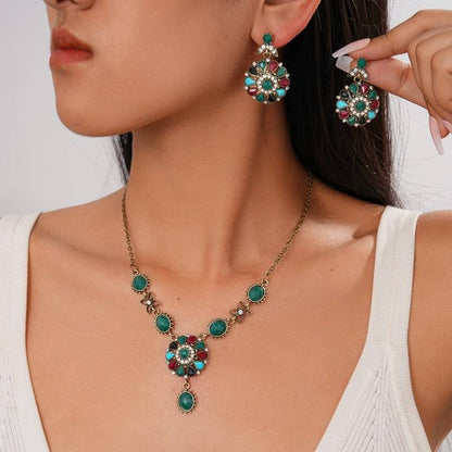 Luxury Rhinestone Flower Necklace & Earring Set for Women