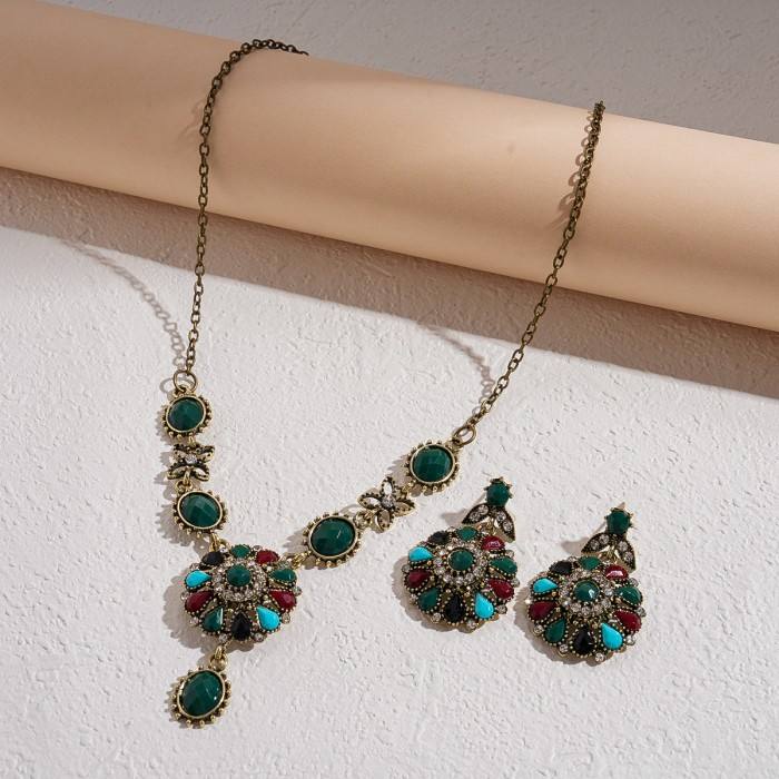 Luxury Rhinestone Flower Necklace & Earring Set for Women