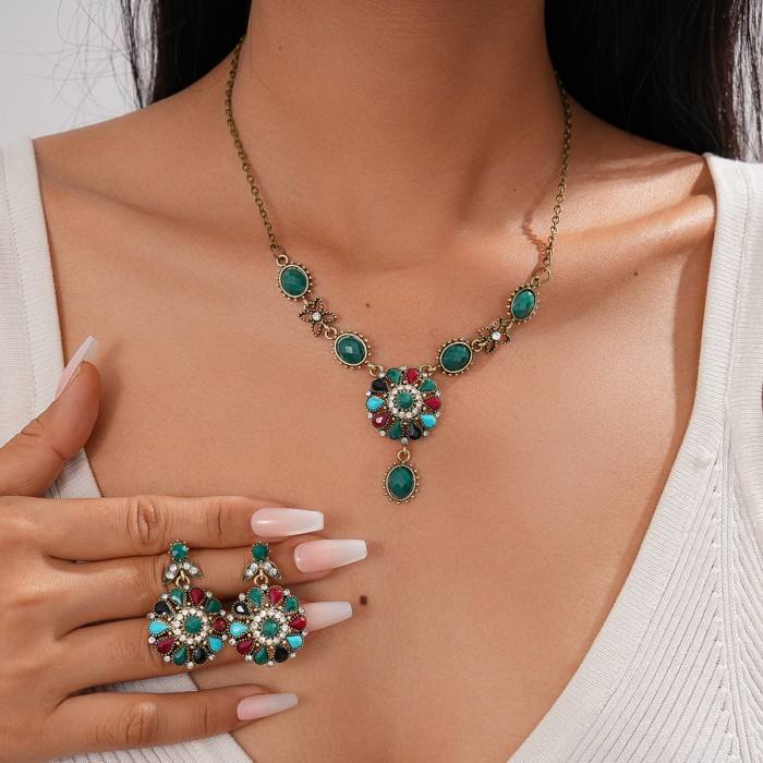 Luxury Rhinestone Flower Necklace & Earring Set for Women