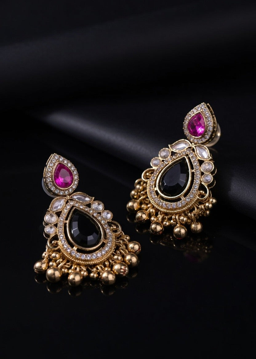 Green & Pink Kundan Jhumka Earrings for Women