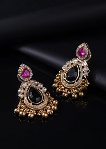 Green & Pink Kundan Jhumka Earrings for Women