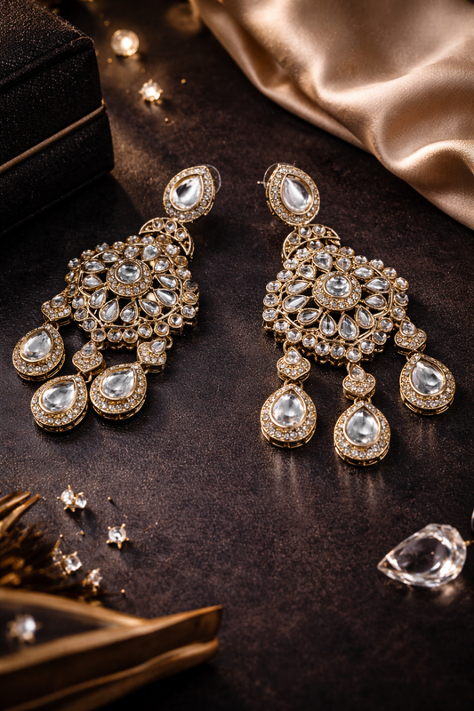 Luxury Gold Polki Chandelier Earrings for Women