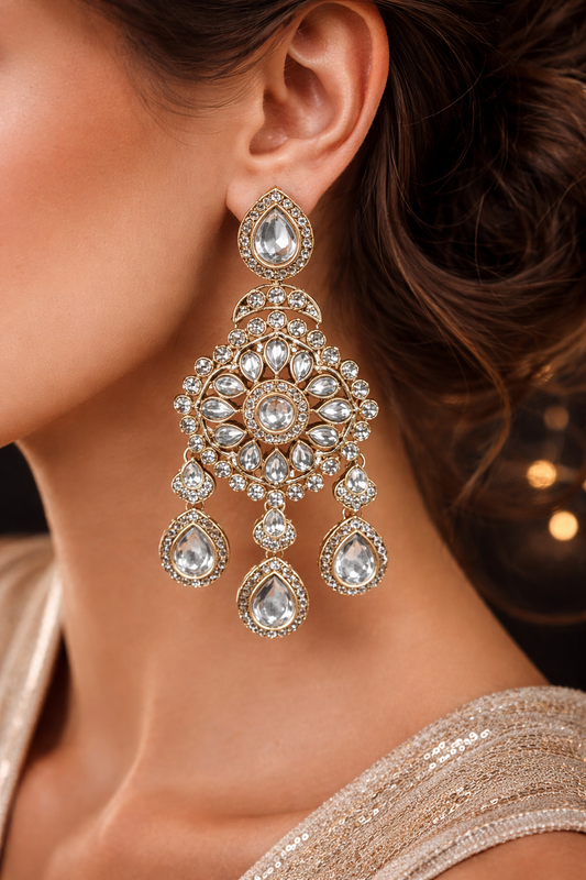 Luxury Gold Polki Chandelier Earrings for Women