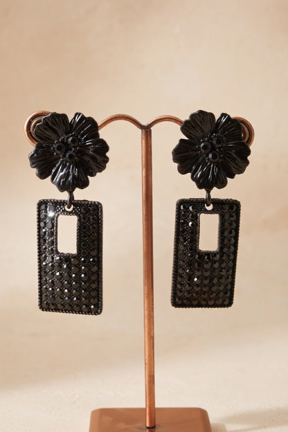 Black Floral Statement Earrings for Women